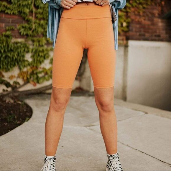 NEW Clad and Cloth Tour De France Orange Sherbet High-Waist Biker Shorts L - Picture 1 of 8